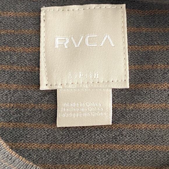 RVCA Men's Small VAcancy Crew Neck Long Sleeve T-Shirt Brown Stripe NEW - Picture 9 of 11